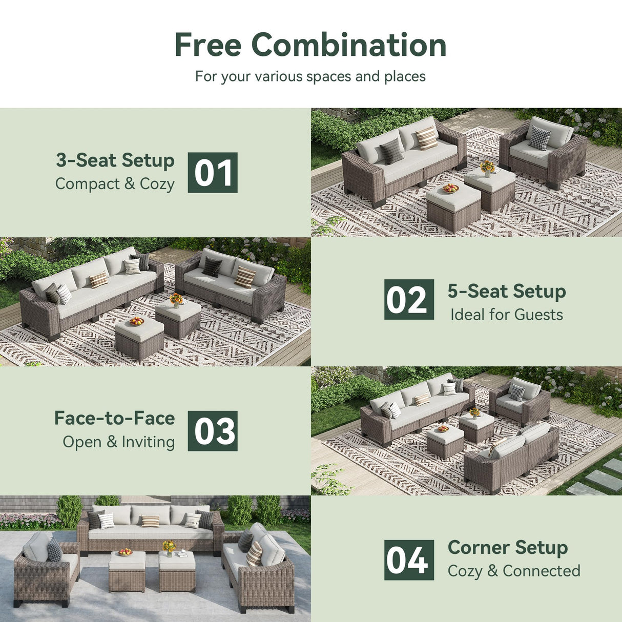 ZIENLIFE Patio Furniture Set, 8 Piece All-Weather PE Wicker Sectional Sofa with 5.9" Wide Armrest, Waterproof Cushions & Ottomans with Modular Outdoor Couch for Backyard, Deck, Garden ZIENLIFE