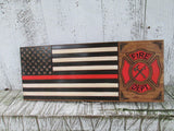 Thin Red Line Fire Fighters Flag, Custom Carved Wooden Sign, Personalized Fireman Sign, FLAG105 Southern Made Signs