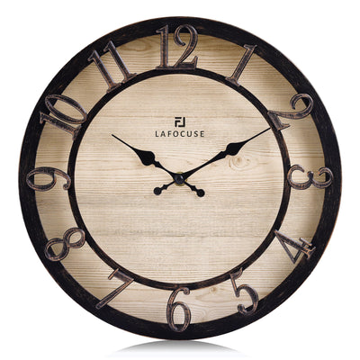 Lafocuse Silent Black Rustic Farmhouse Wall Clock with Raised 3D Arabic Numerals for Home Decor 12 Inch, Battery Operated Shabby Chic Kitchen Wall Clocks Decorative for Living Room Bedroom Office