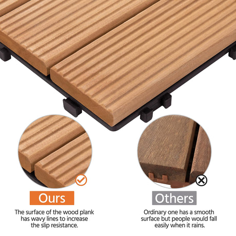 Topeakmart 27PCS Interlocking Wood Floors Patio Decking Tiles Hardwood Deck Tiles Outdoor Flooring for Garden 12 x 12in Natural Wood Topeakmart