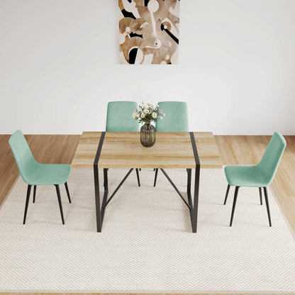 WIIS' IDEA Modern Dining Table Set for 4,Rectangular Solid Wood Dining Table for 4 People,Metal Base and Legs,Suitable for Living Room,Dining Room,Kitchen（55" Dining Table+4 Mint Green Chair） - WoodArtSupply