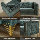 Nestglow Luxury Chenille Buttons Tufted Sofa, 82'' Sectional Sofa, Modern 3 Seater Deep Sectional Couch with Copper Nail Decoration and Gold Metal Legs for Living Room, Bedroom, Apartment, Green Nestglow