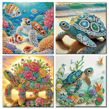 KUFWKEY 4 Pack Sea Turtle Diamond Art Kits for Adults,5d Diamond Painting Kits for Beginner,Crystal Rhinestones DIY Handicrafts,Diamond Mosaic Gem Art,Special Shape Diamond Art,11.81X11.81 inchs KUFWKEY