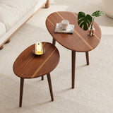 Semjar Small Oval Coffee Tables Set,Acacia Wood Tabletop Nesting Tables（25.6"x17.7"+17.7"x13.4" for Living Room Small Spaces Office,Easy Assembly Minimalist Walnut Mid Century Modern Coffee Table Semjar