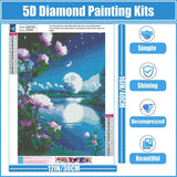 Yunnuo Moon Diamond Painting,Flower Diamond Art Kits for Adults,5D DIY Landscape Diamond Dots Gem Art Painting Kit, Paint with Diamonds Moonscape for Home and Office Wall Decor 12x16inch Yunnuo
