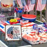 July 4th Petals Wood Plaque With Iron Stand - Home Of The Free Because Of The Brave - 4"x4" Wooden Block Sign, Patriotic Desk Signs, Shelf & Tabletop Decorations, America Memorial Day Supplies - E06 Cudwid