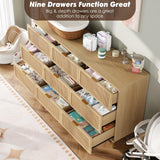 GarveeHome Rattan 9 Drawer Dressers for Bedroom, Tall Dresser with Deep Drawers, Large Chest of Drawers for Closet with Wide Top, Long Wooden Dresser for Living Room, Hallway, Kids Room, Natural GarveeHome