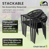 Erotr 8 Pcs Stackable Dining Chairs, Aluminum Rattan Outdoor Dining Chair with Arms, Woven Rope Patio Armchair Metal No Assembly for Bistro Garden Balcony Porch Deck Yard Cafe Restaurant, Black Erotr