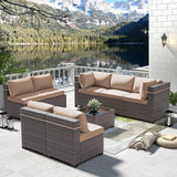 Gotland 7-Piece Outdoor Patio Furniture Set - All-Weather PE Rattan Sectional Wicker with Replaceable Khaki Waterproof Cushions & Coffee Table Gotland