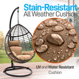 Hanging Egg Chair with Stand - Indoor Outdoor Patio Wicker Rattan Lounge Chair with Stand, Steel Frame, Washable Cushions for Garden Backyard Deck Sunroom - SereneLife SLGZ0EGBR.3 (Brown) SereneLife