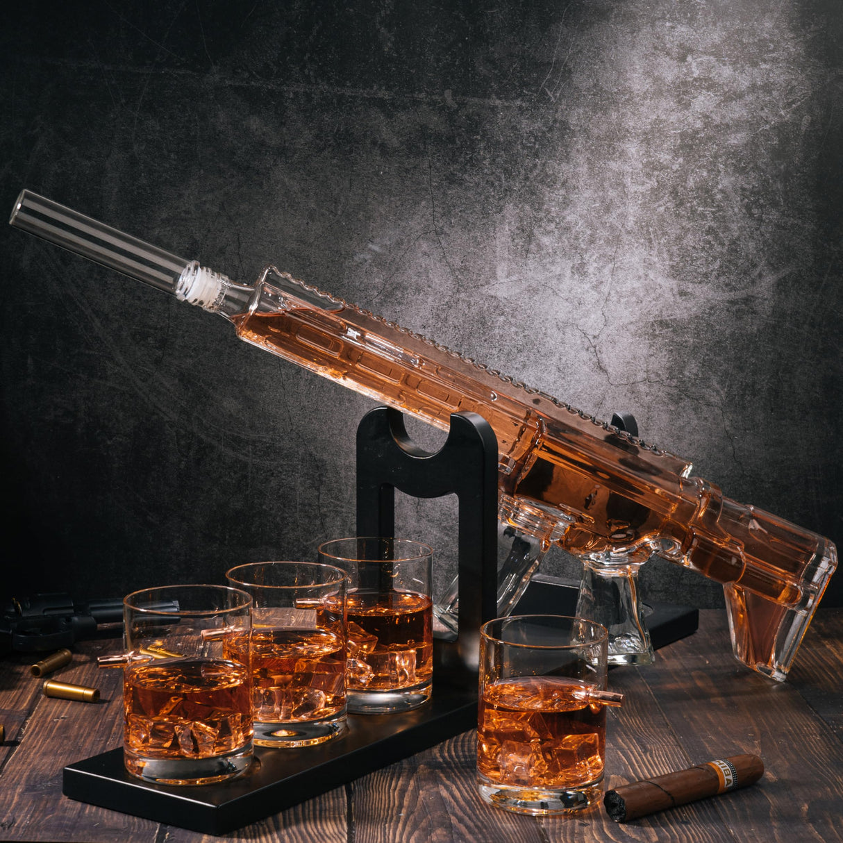 Gifts for Men Dad, Whiskey Decanter Set - Gun AR Limited Edition, Silencer Stopper - 800 ml & 12oz Bullet Glasses - Father Winter Birthday Gift - Drinking Party, Liquor, Vodka Tik Tok Gun Decanter The Wine Savant