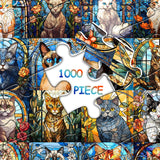 PICKFORU Stained Glass Puzzles Cat Puzzles for Adults 1000 Pieces, Kitten Kitty Puzzles Collage Puzzles 1000 Pieces Hard, Impossible Challenging Jigsaw Puzzles,Colorful Mosaic Cats Puzzle PICKFORU