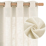LAMIT Natural Ivory Linen Semi Sheer Curtains 84 inch Length, Cream Light Filtering Soft Thick Neutral Living Room Drapes with Bronze Grommet for Bedroom/Farmhouse, 2 Panels, 52 x 84 Inch LAMIT