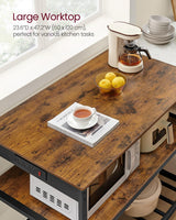 VASAGLE Kitchen Island with 3 Shelves, 47.2 Inches Width Kitchen Shelf with Power Strip, Large Worktop, Stable Steel Structure, Industrial, Easy to Assemble, Rustic Brown and Black UKKI101K01 VASAGLE