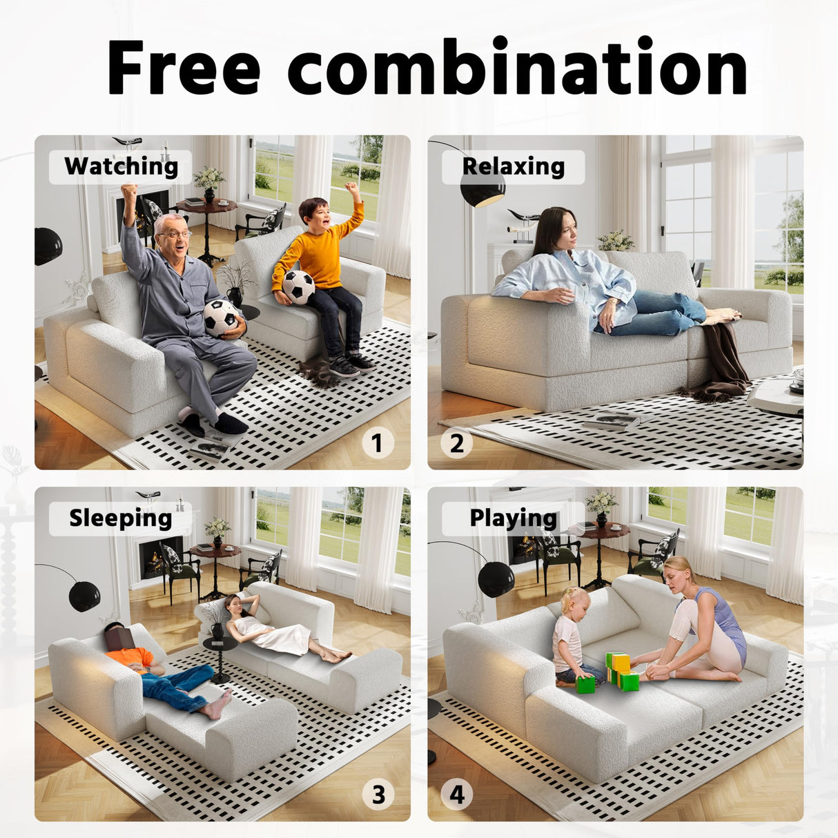 Cloud Modular Sectional Sofa, DIY Combination Modular Couch for Living Room, Unique Knitted Fabric Love Seat Couches with 2 Pillows, 2 Seater Comfy Sectional Couch with No Assembly (Beige) YVDNHP