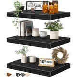 QEEIG 10" Deep Floating Shelves for Wall - 10 x 16 inch Book Shelf Bathroom Bedroom Kitchen Living Room Hanging Bookshelf Farmhouse Set of 3, Black (025-40B3) QEEIG