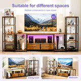 LovaraS Entertainment Center with Storage for TVs up to 65 Inch TV Stand for Living Room with 2 Bookshelves TV Console with 2 Fabric Drawers, Farmhouse Modern LED Lights & Power Outlets Bedroom LovaraS