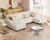 JUMMICO Sectional Couches for Living Room, U Shaped Couch with Chenille Fabric, 4 Seat Modern Sofa with Removable Pillows for Apartment and Small Space (Fabric, White) JUMMICO