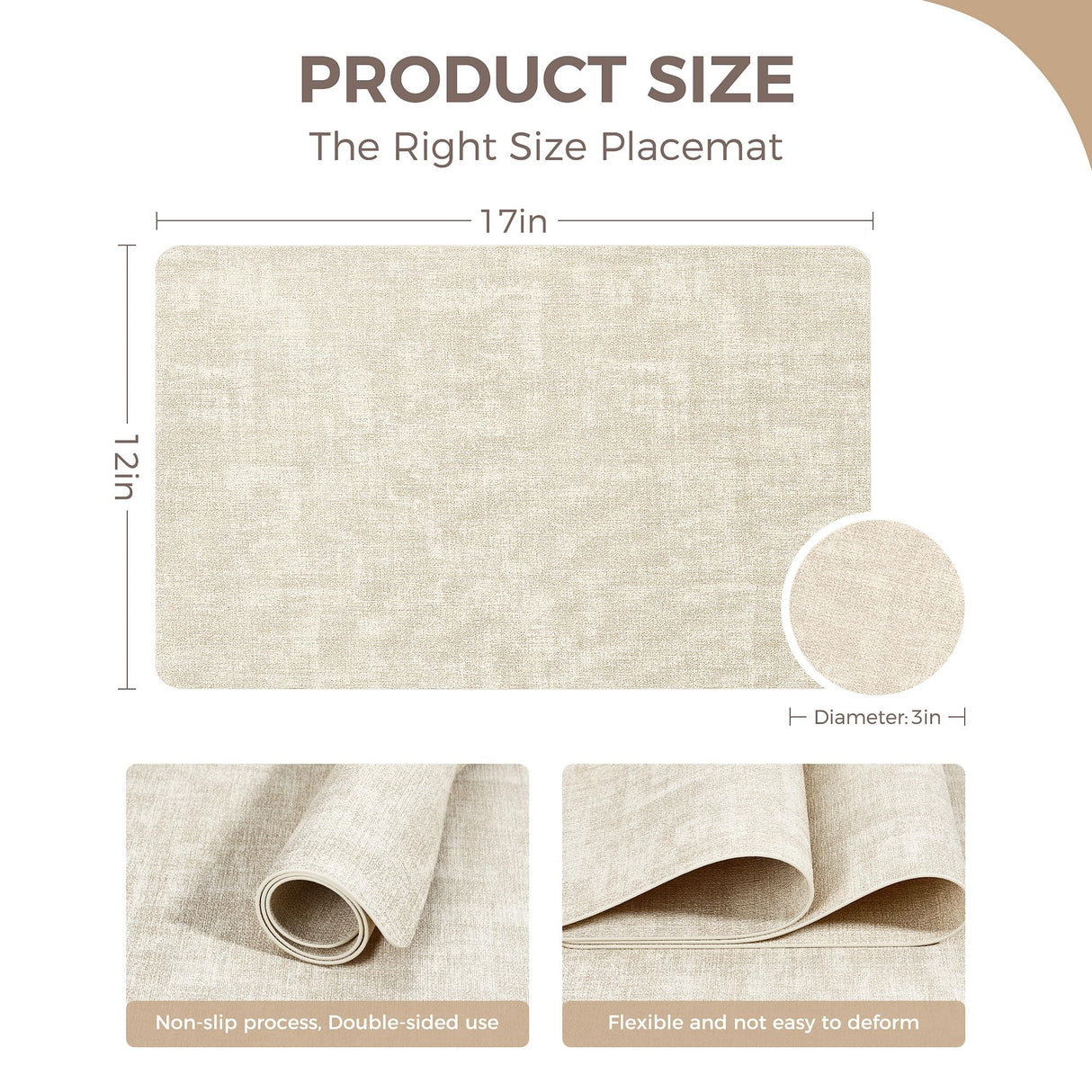 Vinyl Placemats Set of 4, Faux Leather Waterproof and Heat Resistant Place Mats, Washable Anti-Slip Table Mats with Coaster, Wipeable Placemats for Indoor & Outdoor 17" x 12" (Beige, Set of 4) NCUE