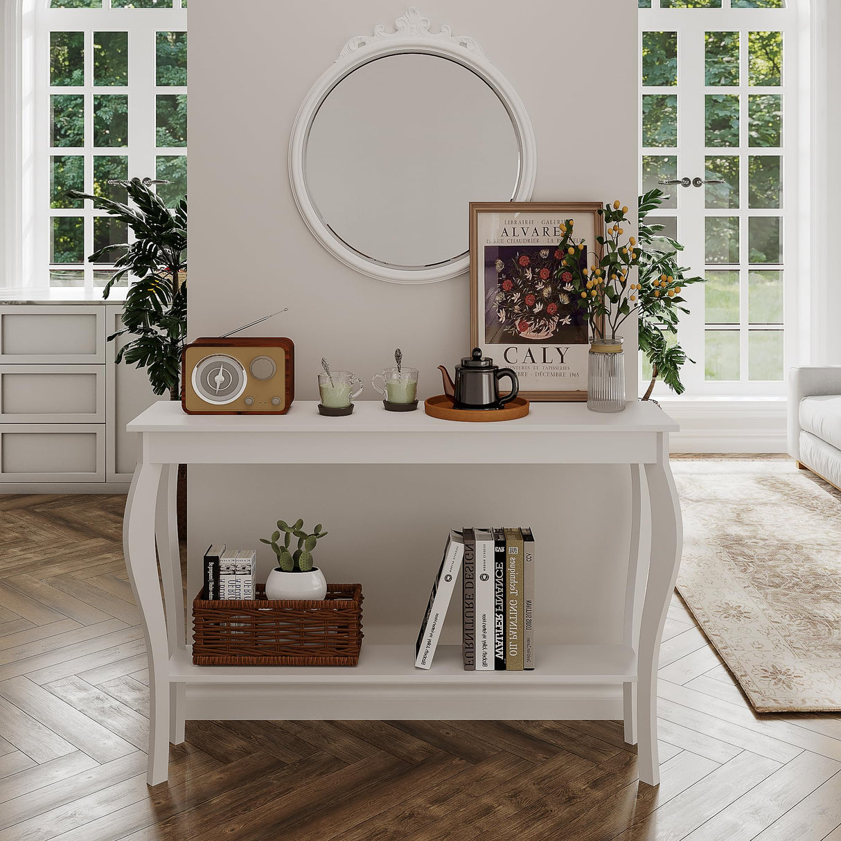 ChooChoo 47 Inch Narrow Console Table, Chic Accent Sofa Table, Entryway Table, White ChooChoo