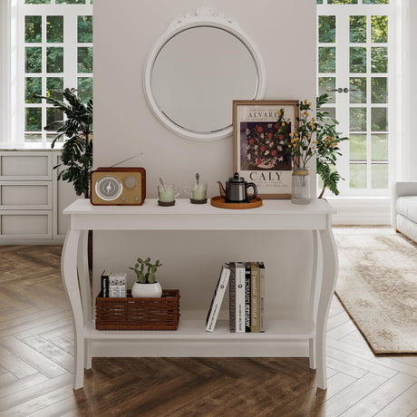 ChooChoo 47 Inch Narrow Console Table, Chic Accent Sofa Table, Entryway Table, White ChooChoo