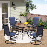 PHI VILLA 5 Piece Outdoor Patio Dining Set with 4 Swivel Dining Chairs & 1 Wood-like Dining Table, All weather Blue Textilene Mesh Fabric Chair and Square Metal Table for Deck Lawn Garden PHI VILLA