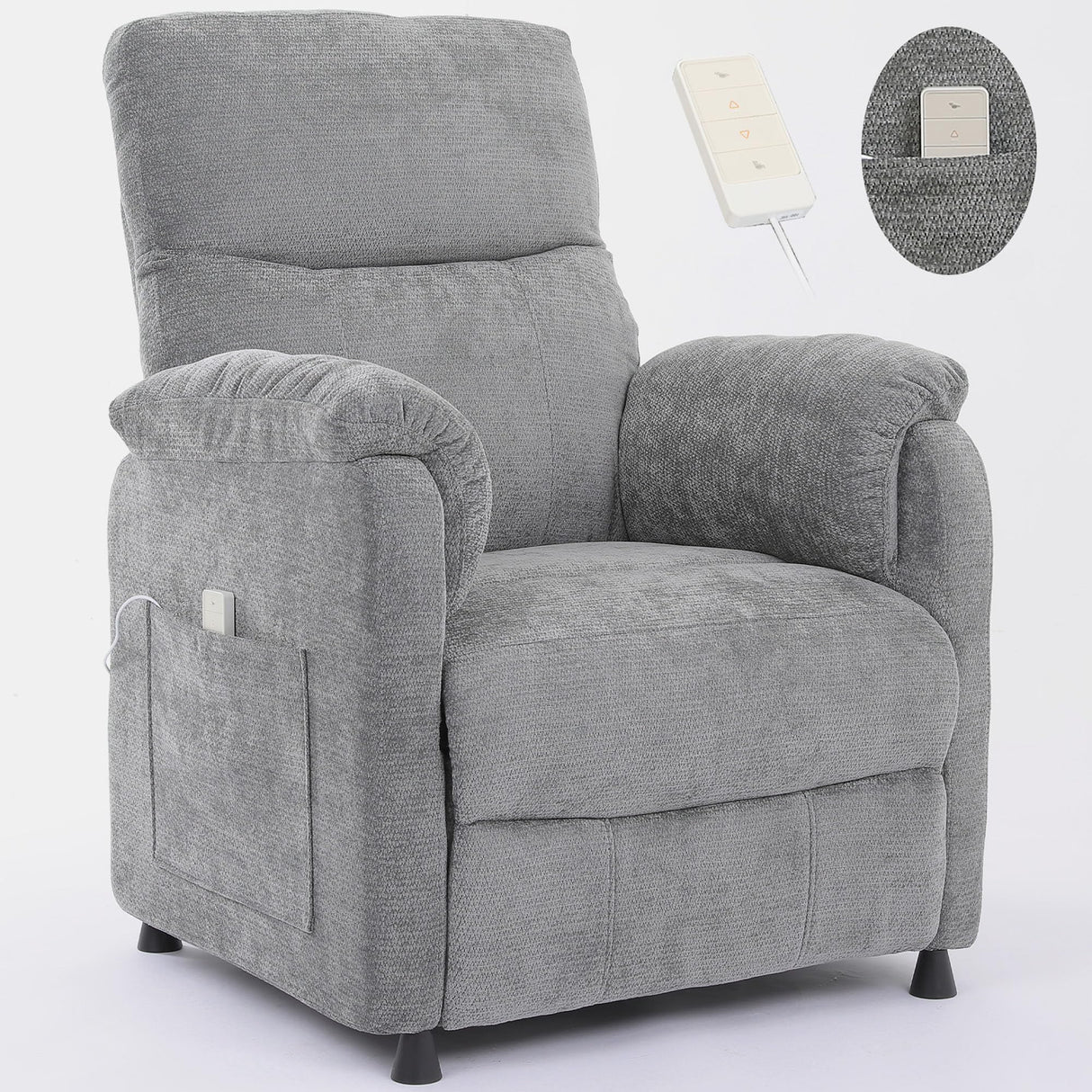 Thctvous Gray Electric Recliner Chairs for Adults, Comfy Power Recliners with Remote Control, Small Recliner Chair for Bedroom, Mini Reclining Chairs for Living Room Home Theater Office (Gray) Thctvous