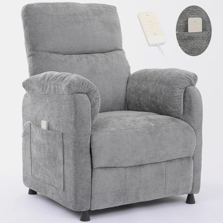 Electric Nursery Recliner Chair with Remote Control, Blue Power Recliner Chairs with Side Pockets. Small RecinerChairs for Adults, Mini Reclining Chair for Bedroom Living Room (Grey) HRVEOCEI