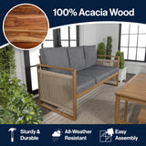 JONATHAN Y SFB1002B Gable 3-Seat Mid-Century Modern Roped Acacia Wood Outdoor Sofa with Cushions Scandinavian, Classic, Transitional, Industrial for Backyard, Patio, Porch, Gray/Teak Brown JONATHAN Y