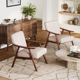 COCONINO WJ Mid Century Accent Chair, Boho Farmhouse Accent Chairs for Living Room, Retro Single Lounge Reading Armchair with Solid Wood Frame (Polyester Fabric in Light Camel) COCONINO WJ