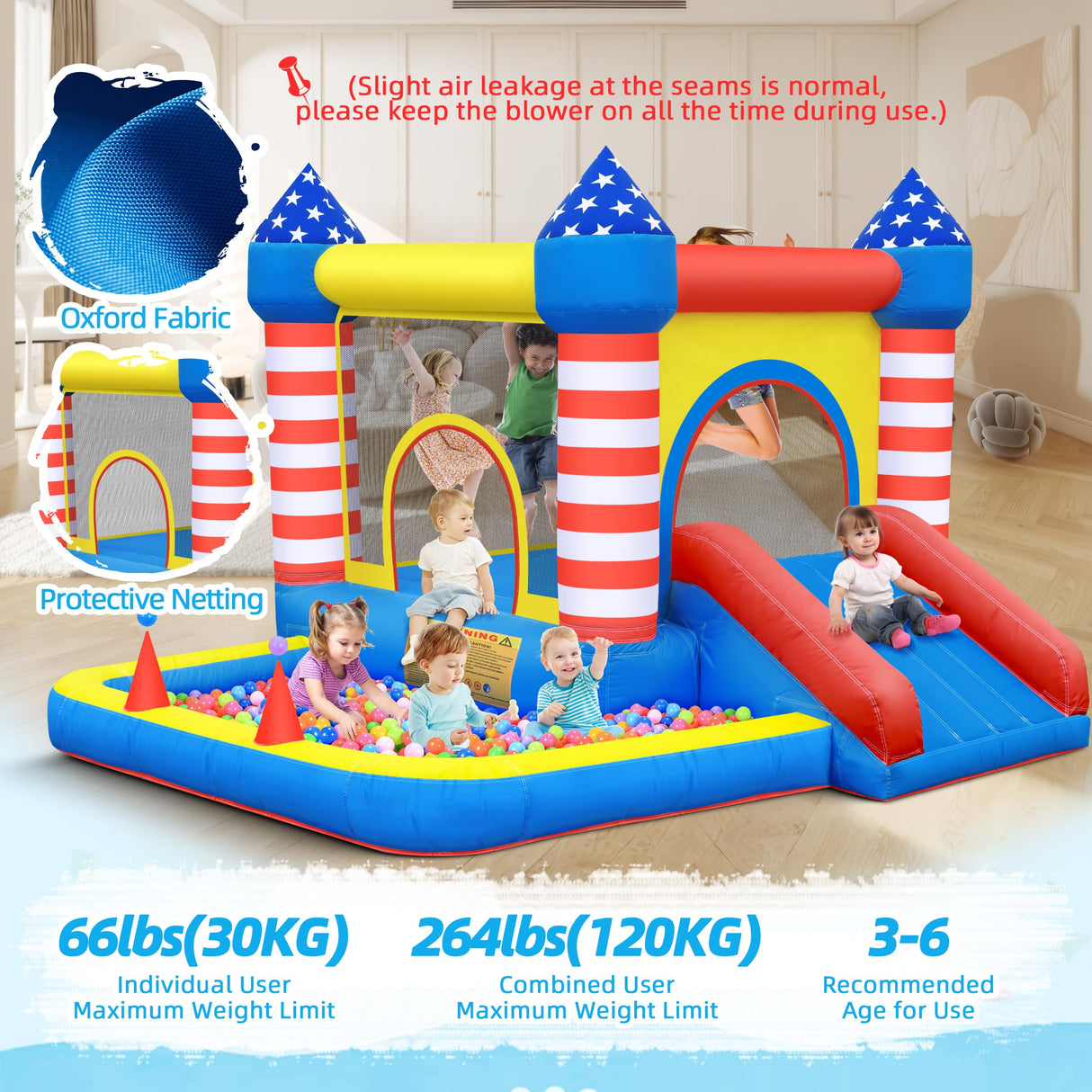 Culaluva Inflatable Bounce House: Bouncer Bouncy Castle 5 in 1 with Ball Pit & Slide for Kids Aged 3-8 - with 370W Blower & Storage Bag - Indoor Outdoor Play Stripes Style CulaLuva
