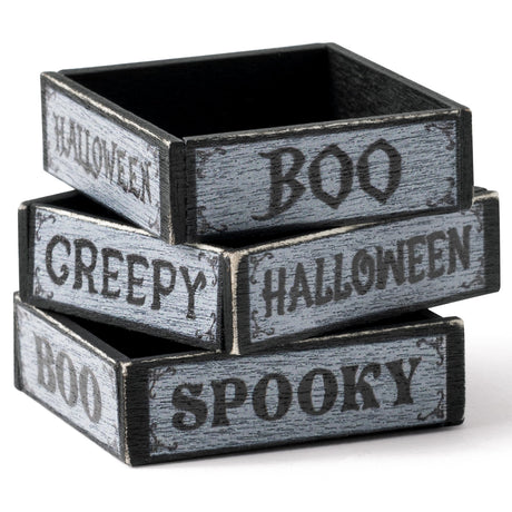CPicdn Halloween Miniature Box Crate - 3Pcs Retro Mini Farmhouse Tiered Tray Decor Spooky Boo Creepy Wooden Crate Basket Decorative Box Vintage Rustic Miniature Garden Farm Accessories Home Decoration CPicdn