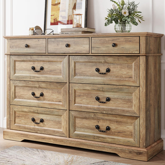 LINSY HOME Farmhouse 9 Drawers Dresser for Bedroom, Wood Bedroom Dresser Farmhouse Drawer Chest, 9 Chest of Drawer, Tall Dresser for Closet, Dressers Organizer for Living Room, Closet, Hallwa - WoodArtSupply