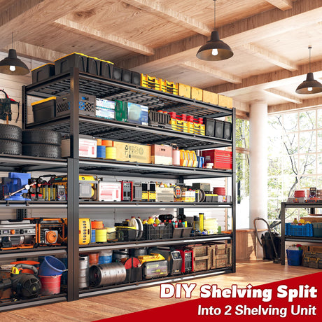 REIBII 60" W Garage Shelving, 2900LBS Storage Shelves, 6 Tier Heavy Duty Shelving, Adjustable Metal Shelving Units and Storage Rack for Warehouse, Pantry, Basement, 60" W x 84" Hx 24" D, 2 Pack REIBII