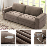 WorthFurni 89 Inch Sofa Couch, Modern 3 Seater Couch with Removable Covers and USB Ports, Large Chenille Comfy Sofa for Living Room, Oversized Loveseat Sofa for Apartment(Brown) WorthFurni