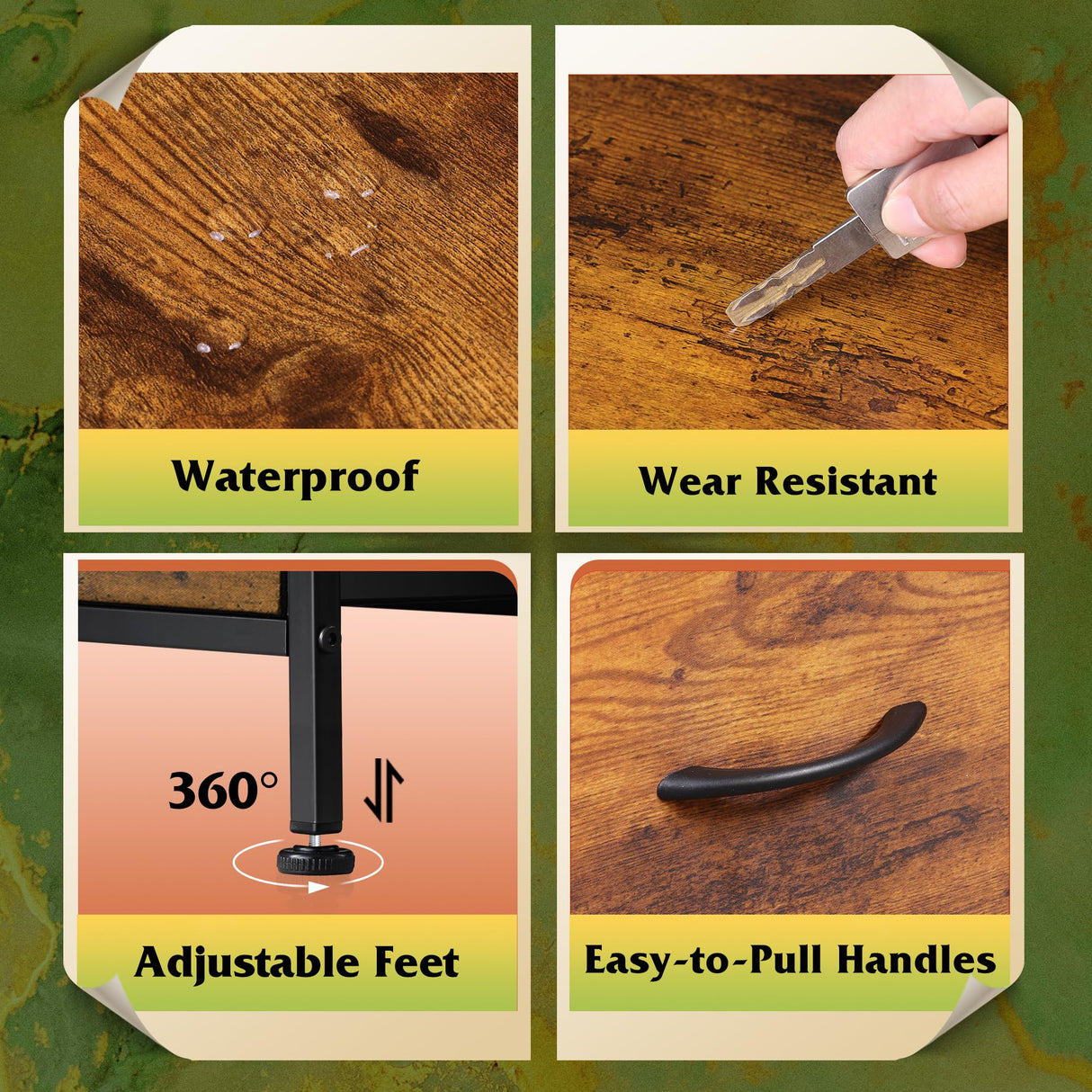 WLIVE Dresser with 4 Drawers, Fabric Storage Tower, Organizer Unit for Bedroom, Hallway, Entryway, Closets, Sturdy Steel Frame, Wood Top, Easy Pull Handle, Rustic Brown Wood Grain Print WLIVE