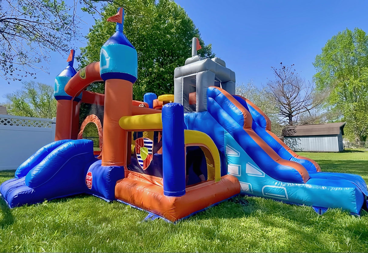 16FT Commercial Kids Bounce House with Blower, 100% PVC Inflatable Kids Jumper Bounce House with 2 Slides, Ball Pit, Tunnels, Climbing, 6 in 1 Bounce House Obstacle Course 16x12x10ft Inflantteble