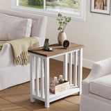 ChooChoo Farmhouse End Tables Set of 2, Narrow Side Tables for Small Spaces, Night Stands with Storage Shelf for Living Room and Bedroom, White and Brown ChooChoo