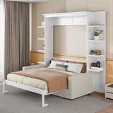 Ball & Cast Murphy Bed Queen Size Wall Chest with Sofa and Dual Piston Metal Folding Mechanism Designed,Wood Hideaway Cabinet Platform Bedframe w/Leg,for Small Room,Dorms,White Ball & Cast