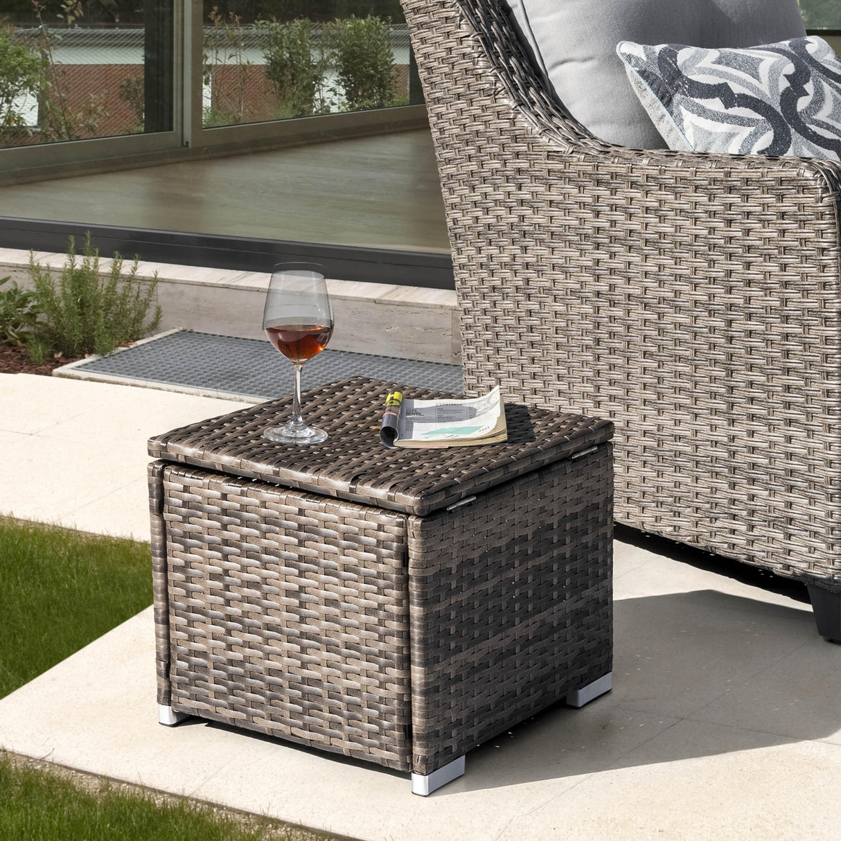 NUU GARDEN Outdoor 2 Piece Outdoor Patio Ottoman, All Weather Rattan Wicker Ottoman Seat, Outdoor Footstool Footrest Seat with Removable Cushion, for Patio, Backyard, Side Table, Brown and Beige NUU GARDEN
