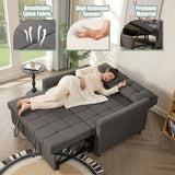 52" Sleeper Sofa with Pull-Out Bed, 3-in-1 Convertible Sofa Bed, Loveseat with Stepless Adjustable Backrest and Side Pocket, for Living Room Dorm Apartment, Linen, Dark Gray GOSUHI