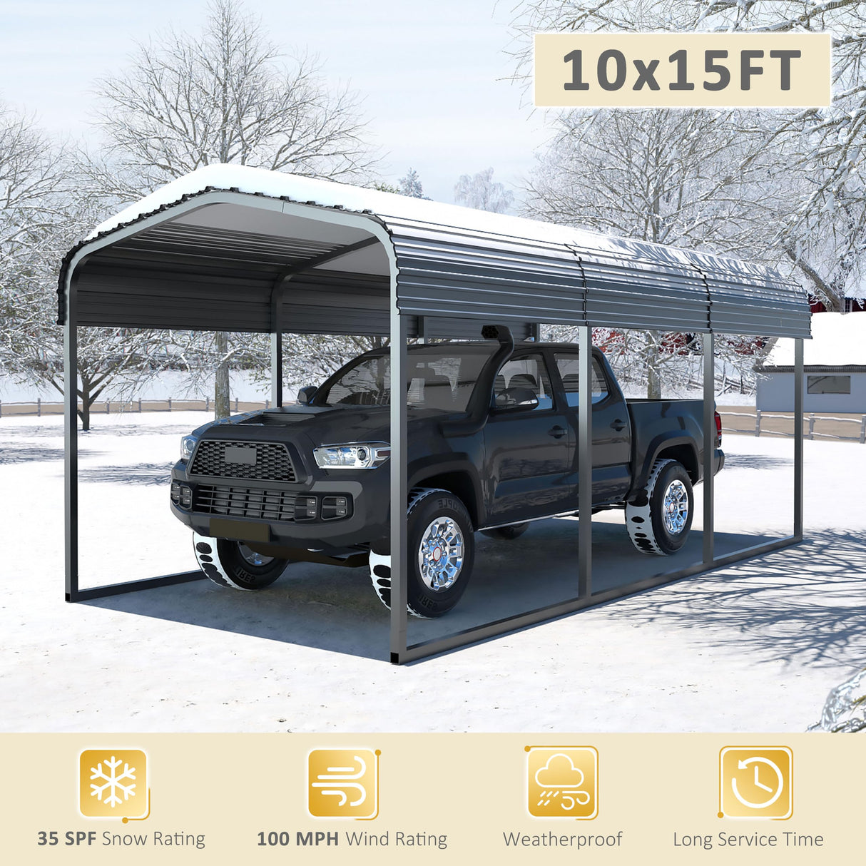 Yardenaler 10x15 FT Heavy Duty Metal Carport, Car Port Canopy with Metal Roof, Garage Car Shelter Shade for Outdoor, Car, Truck, Boat, Gray Yardenaler