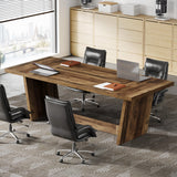 Tribesigns 6FT Conference Table, 71” Rectangular Executive Meeting Table for Office, Large Sturdy Business Desk with Solid Wooden Pedestal, Industrial Seminar Table, Dark Brown Tribesigns