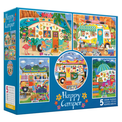 Ceaco - 5 in 1 Multipack - Happy Camper - (2) 300 Piece, (2) 500 Piece, (1) 750 Piece Jigsaw Puzzles