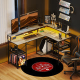 HOMCOM L Shaped Desk with LED Lights and Power Outlets, 59" Gaming Desk with Monitor Stand and Storage Shelves, Corner Computer Desk for Home Office, Small Space, Distressed Gray HOMCOM