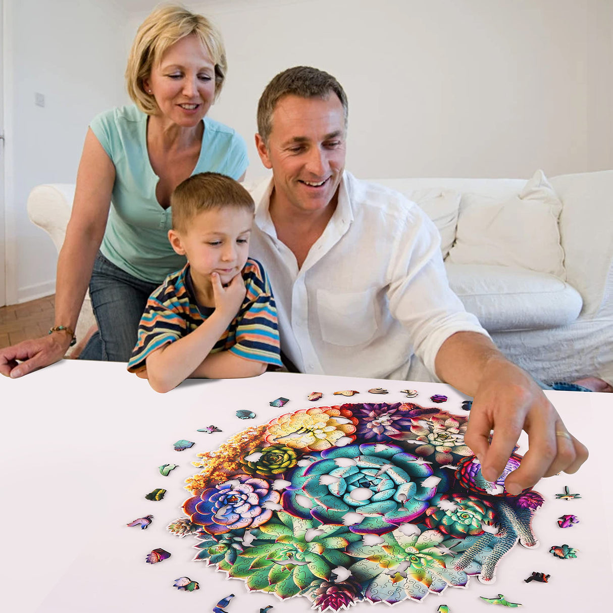 Mys Aurora Unique Wooden Jigsaw Puzzles - Mandala Succulent Plants, 500 Pcs King Size 16.9'' x 16.3'', Luxurious Shaped Wood Puzzle, Beautiful Package, Best Gift for Adults and Kids, Family Game Mys Aurora
