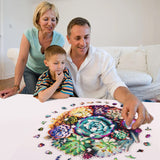 Mys Aurora Unique Wooden Jigsaw Puzzles - Mandala Succulent Plants, 500 Pcs King Size 16.9'' x 16.3'', Luxurious Shaped Wood Puzzle, Beautiful Package, Best Gift for Adults and Kids, Family Game Mys Aurora