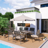 Pamapic 8504 Patio Dining 7 Piece, Outdoor Wicker Furniture Set for Backyard Garden Deck Poolside/Iron Slats Table Top, Removable Cushions, 7 Pack, Beige Pamapic