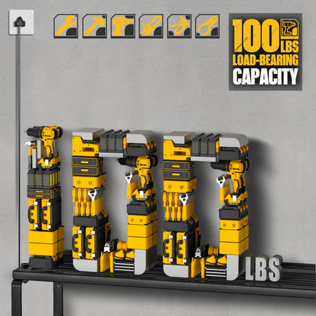 Amoowis Power Tool Organizer with 4 Cordless Drill Holder Wall Mount, Garage Organization with Charging Station, Heavy Duty Shelving Tool Rack for Tool Battery/Workshop/Pegboard/Shed, Men's Gift Amoowis