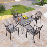 PHI VILLA 5-Piece Metal Patio Outdoor Table and Chairs Outdoor Dining Set - 37" Square Patio Table w/1.57" Umbrella Hole and 4 Backyard Garden Stackable Dining Chairs, Black PHI VILLA
